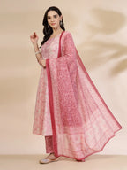 Yufta Pink Pure Cotton Anarkali Dupatta Pant Set | Grocsy