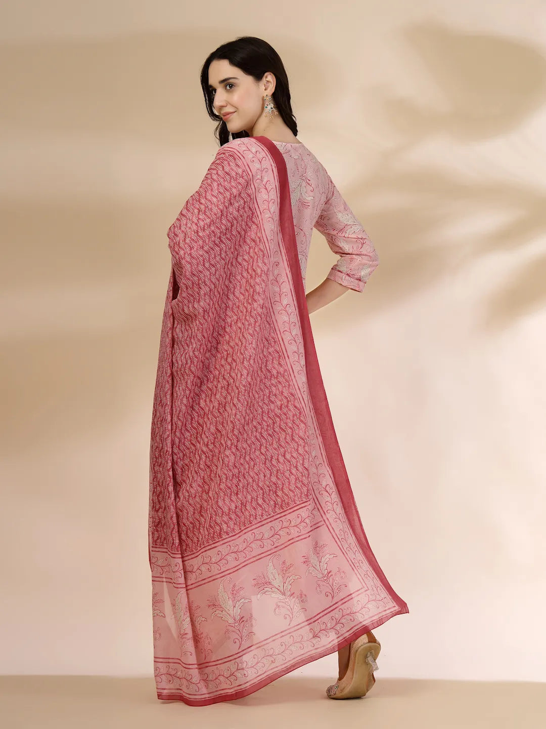 Yufta Pink Pure Cotton Anarkali Dupatta Pant Set | Grocsy