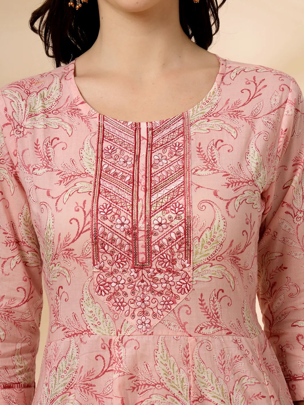 Yufta Pink Pure Cotton Anarkali Dupatta Pant Set | Grocsy