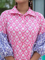 Yufta Pink Pure Cotton Colourblocking A-Line Dress | Grocsy