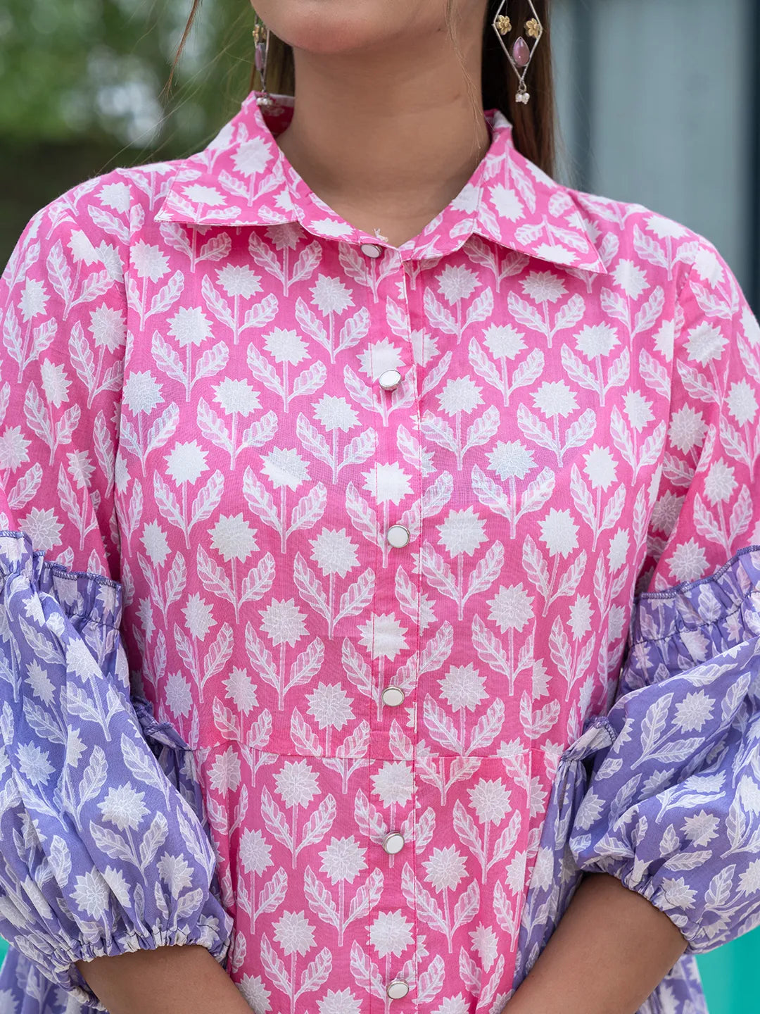 Yufta Pink Pure Cotton Colourblocking A-Line Dress | Grocsy