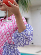 Yufta Pink Pure Cotton Colourblocking A-Line Dress | Grocsy