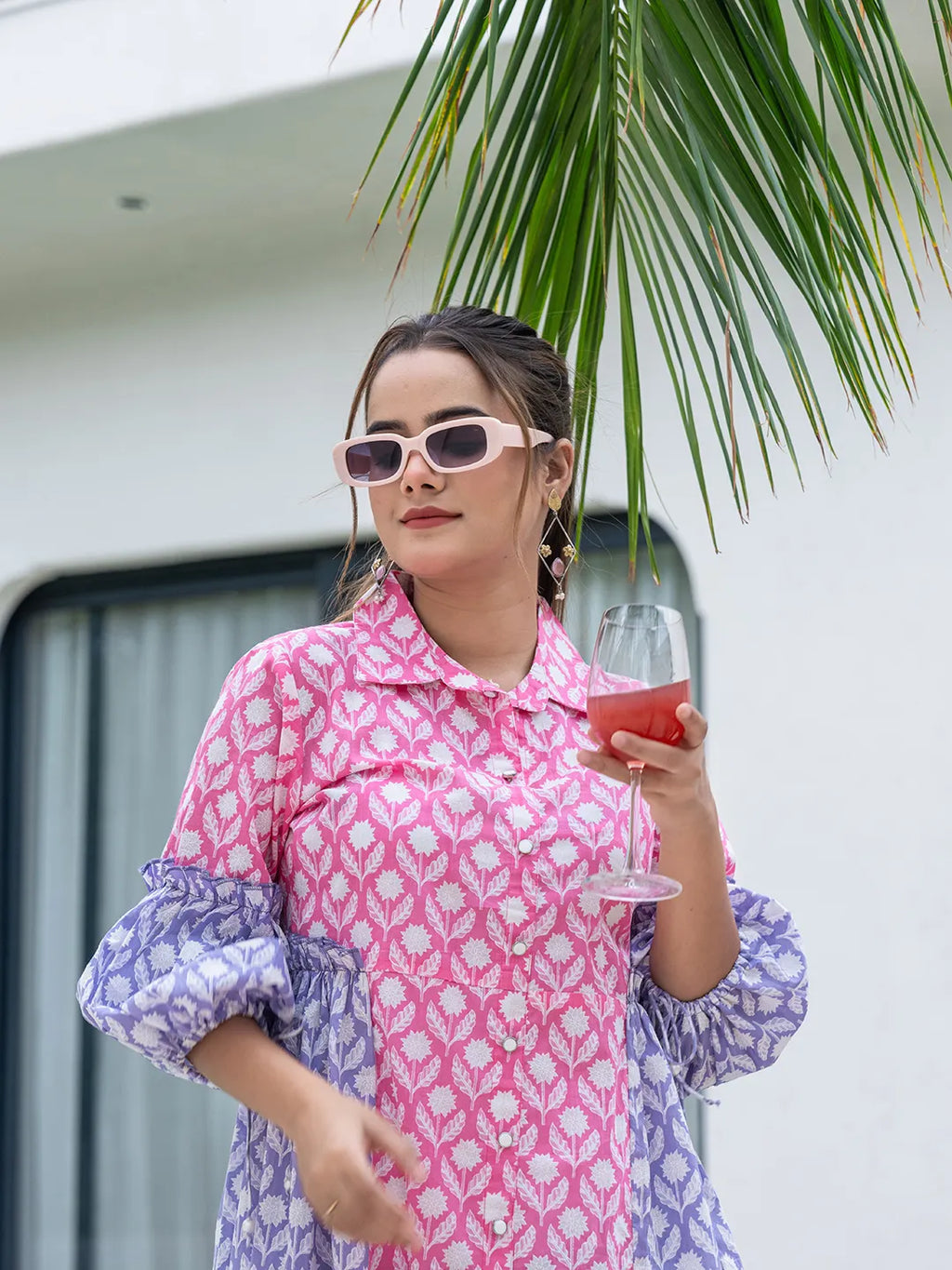 Yufta Pink Pure Cotton Colourblocking A-Line Dress | Grocsy