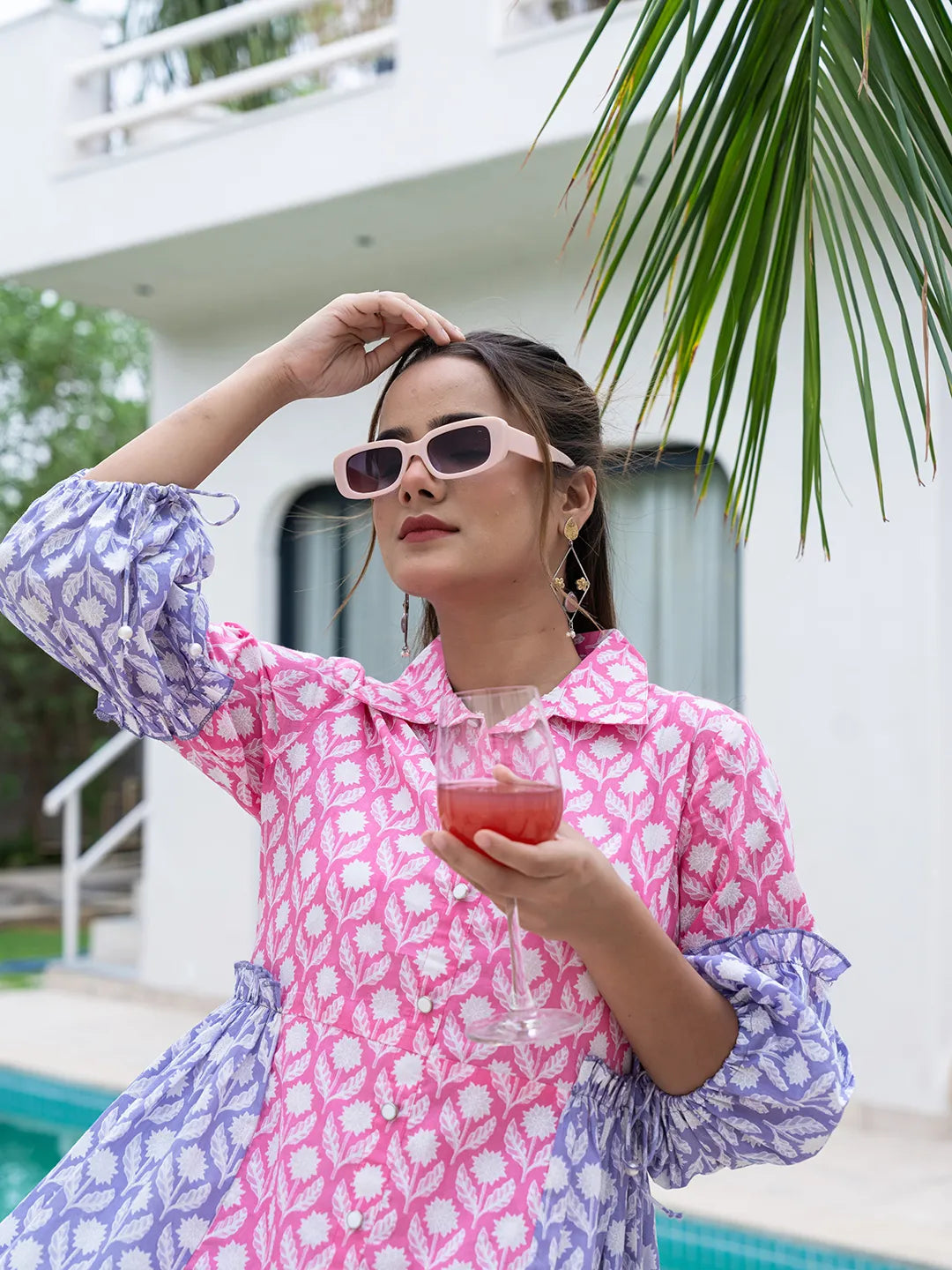 Yufta Pink Pure Cotton Colourblocking A-Line Dress | Grocsy