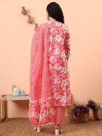 Yufta Pink Pure Cotton Ethnic Motifs Straight Kurta Pant Set | Grocsy