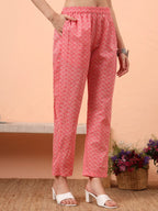 Yufta Pink Pure Cotton Ethnic Motifs Straight Kurta Pant Set | Grocsy