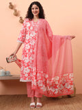 Yufta Pink Pure Cotton Ethnic Motifs Straight Kurta Pant Set | Grocsy