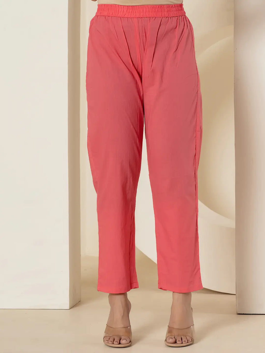 Yufta Pink Pure Cotton Fit And Flare Tiered Kurta Trouser & Dupatta Set | Grocsy