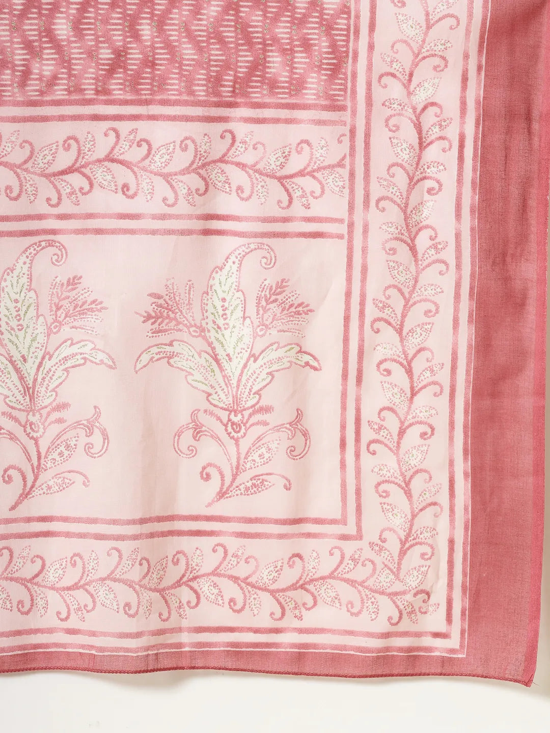 Yufta Pink Pure Cotton PaisleyThread Work Kurta Dupatta Pant Set | Grocsy