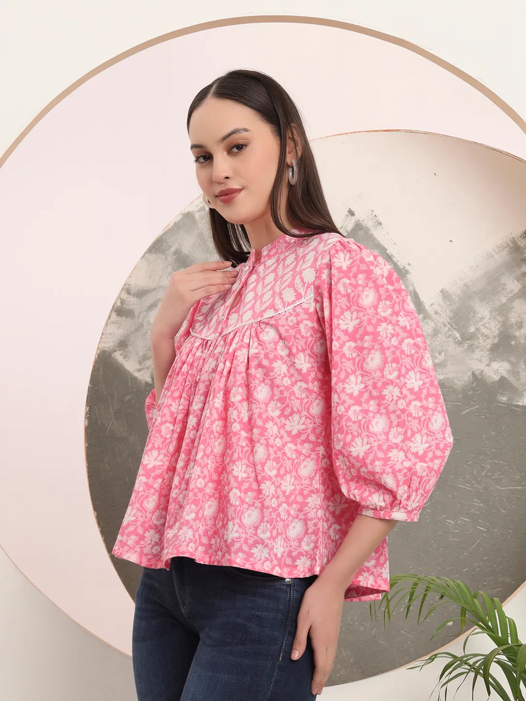 Yufta Pink Pure Cotton Top With Lace Detailings | Grocsy