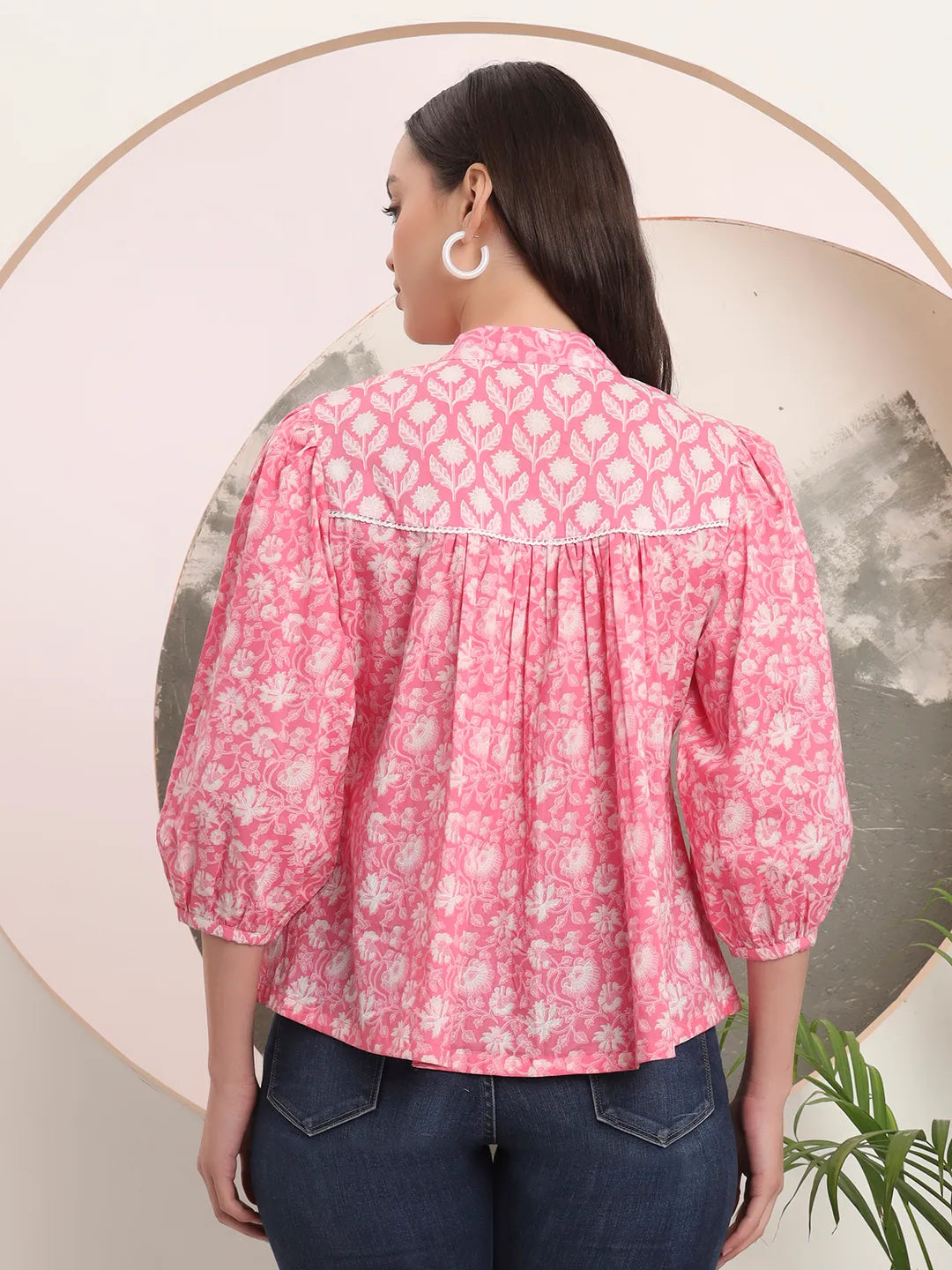 Yufta Pink Pure Cotton Top With Lace Detailings | Grocsy