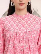 Yufta Pink Pure Cotton Top With Lace Detailings | Grocsy