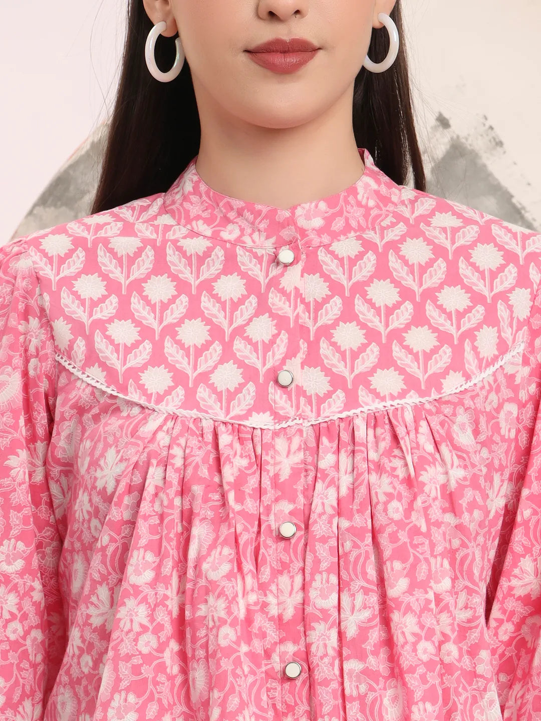 Yufta Pink Pure Cotton Top With Lace Detailings | Grocsy