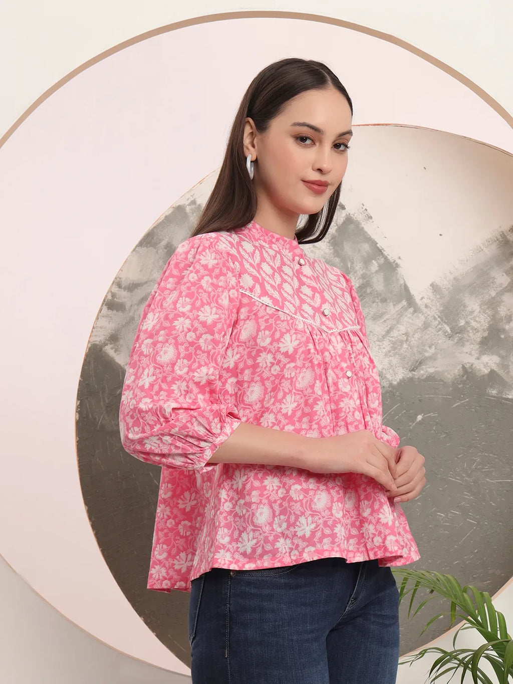 Yufta Pink Pure Cotton Top With Lace Detailings | Grocsy