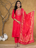 Yufta Pink Silk Beads And Stones,Sequins_Work Kurta Dupatta Set | Grocsy