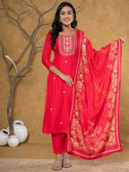 Yufta Pink Silk Beads And Stones,Sequins_Work Kurta Dupatta Set | Grocsy