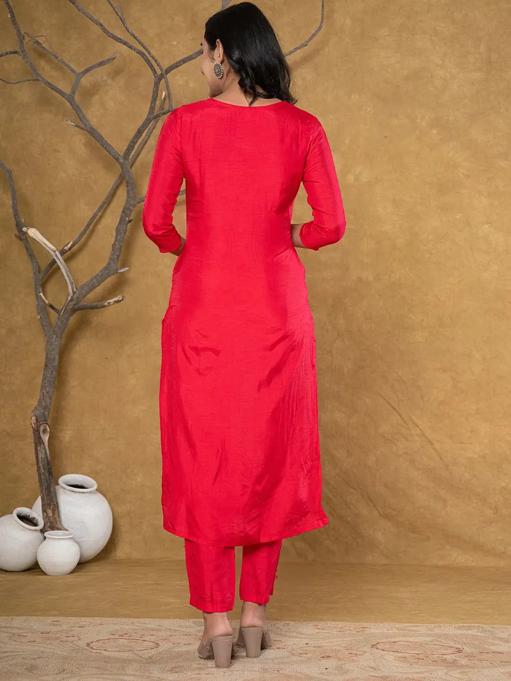 Yufta Pink Silk Beads And Stones,Sequins_Work Kurta Dupatta Set | Grocsy