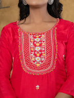 Yufta Pink Silk Beads And Stones,Sequins_Work Kurta Dupatta Set | Grocsy
