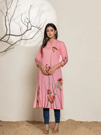 Yufta Pink Silk Blend Digital Print Kurta | Grocsy