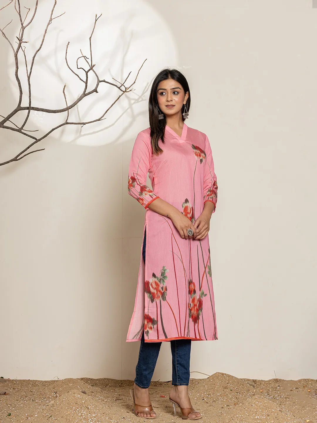 Yufta Pink Silk Blend Digital Print Kurta | Grocsy