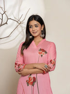 Yufta Pink Silk Blend Digital Print Kurta | Grocsy
