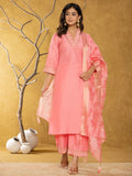 Yufta Pink Silk Blend Pakistani Style Kurta Dupatta Set | Grocsy