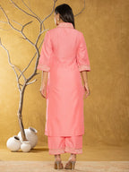 Yufta Pink Silk Blend Pakistani Style Kurta Dupatta Set | Grocsy