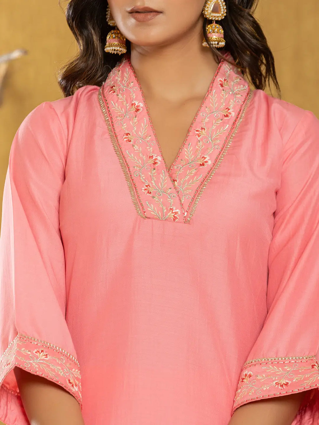 Yufta Pink Silk Blend Pakistani Style Kurta Dupatta Set | Grocsy