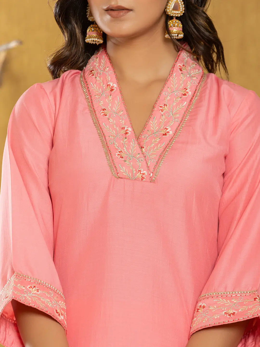 Yufta Pink Silk Blend Pakistani Style Kurta Dupatta Set | Grocsy