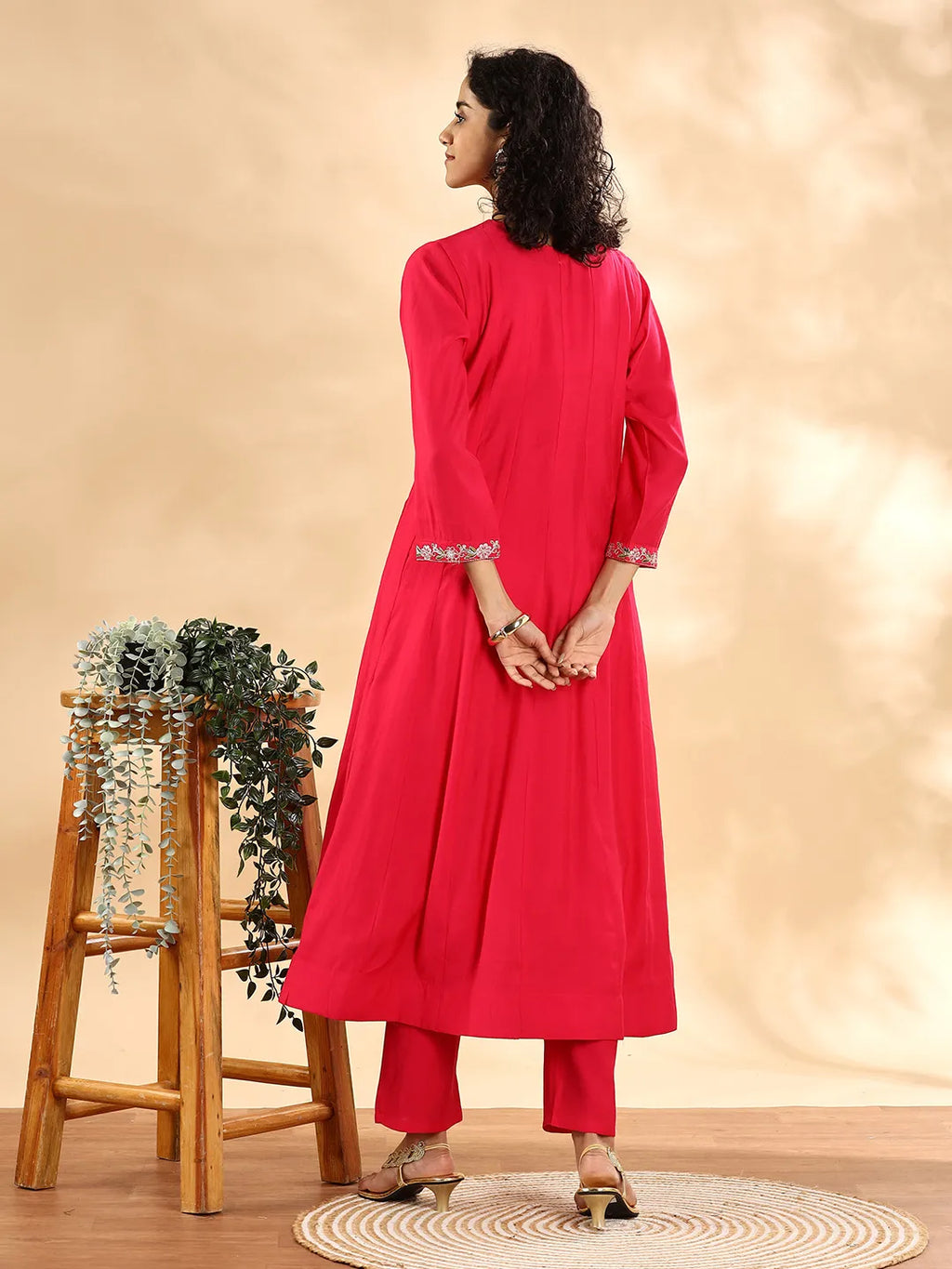 Yufta Pink Silk Embroidered Angrakha Kurta Pant Set With Organza Dupatta Set | Grocsy