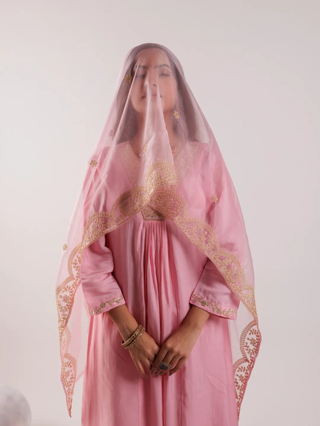 Yufta Pink Silk Embroidered Kurta Dupatta Set | Grocsy