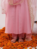 Yufta Pink Silk Embroidered Kurta Dupatta Set | Grocsy