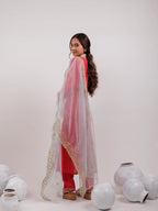 Yufta Pink Silk Embroidered Kurta Dupatta Set | Grocsy