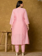Yufta Pink Silk Embroidered Plus Size Kurta Dupatta Set | Grocsy