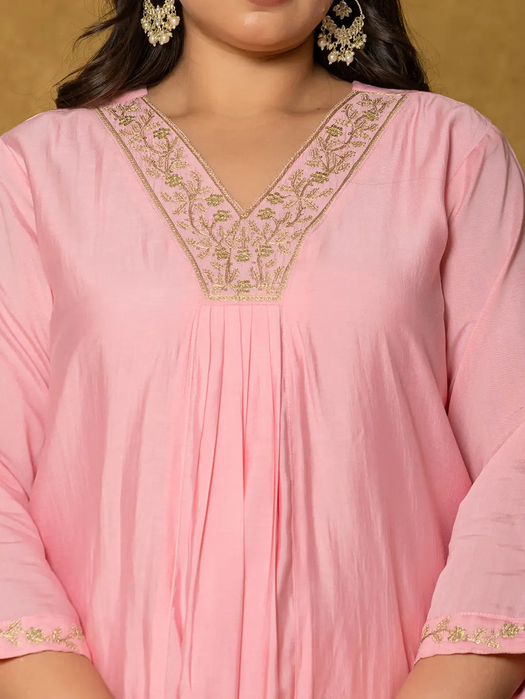 Yufta Pink Silk Embroidered Plus Size Kurta Dupatta Set | Grocsy