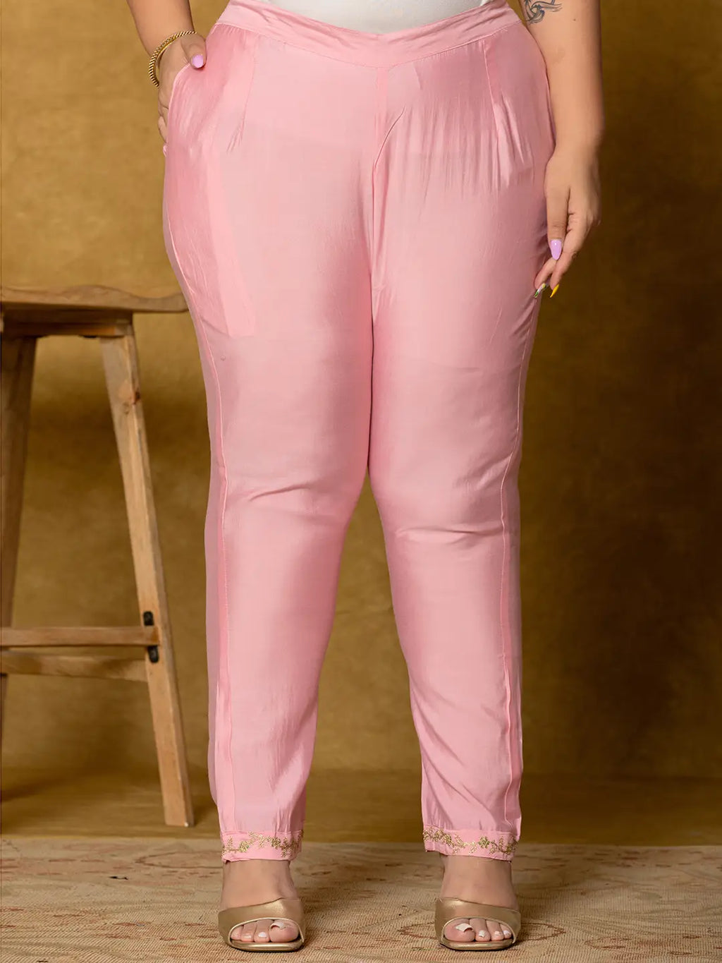 Yufta Pink Silk Embroidered Plus Size Kurta Dupatta Set | Grocsy