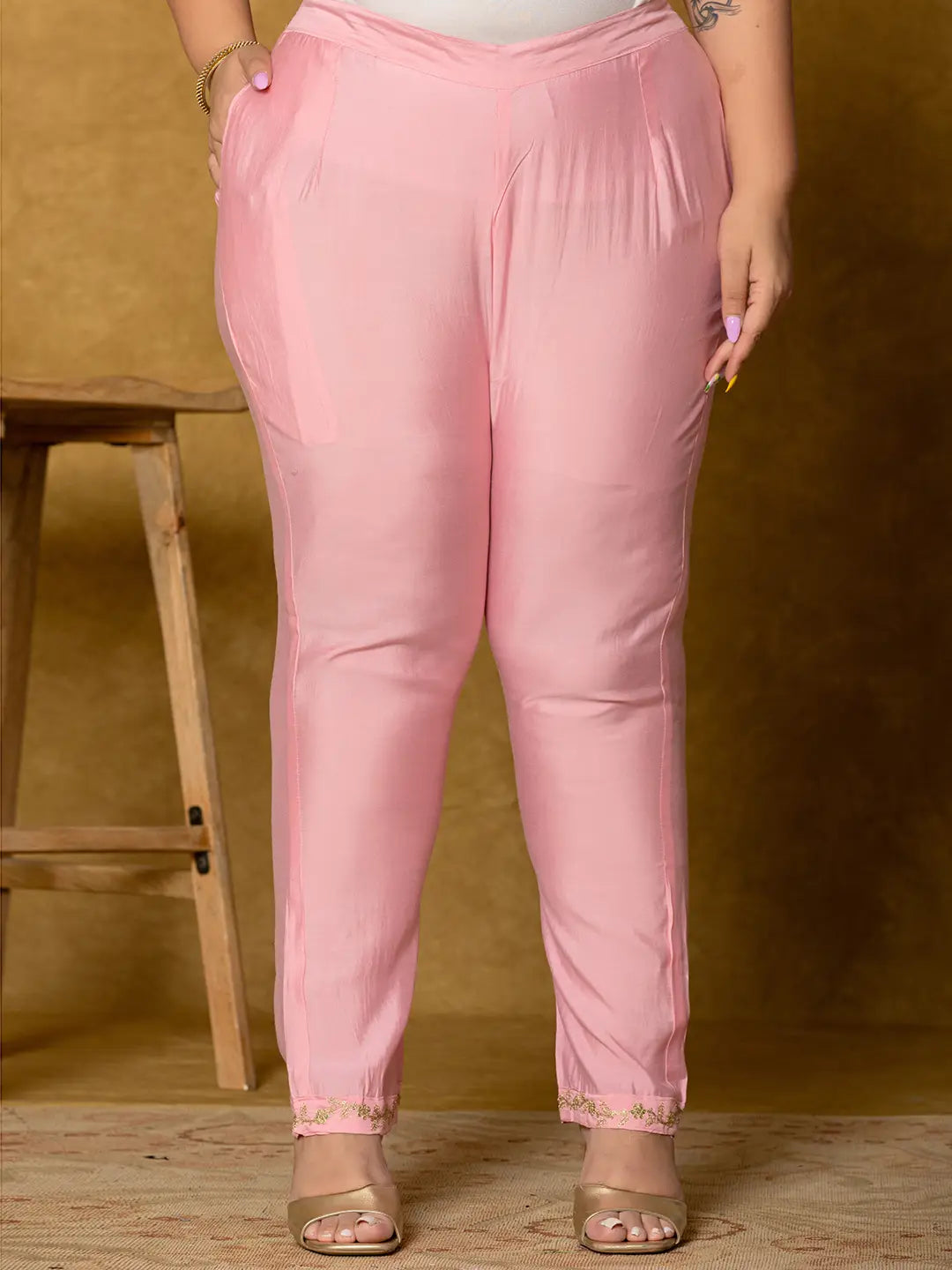 Yufta Pink Silk Embroidered Plus Size Kurta Dupatta Set | Grocsy
