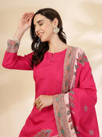 Yufta Pink Silk Straight Kurta With Palazzo Dupatta Set | Grocsy