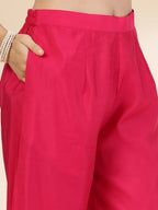 Yufta Pink Silk Straight Kurta With Palazzo Dupatta Set | Grocsy