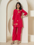 Yufta Pink Thread_Work Shirt And Palazzo Silk Blend Co-Ord Set | Grocsy