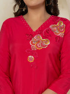 Yufta Pink Thread_Work Shirt And Palazzo Silk Blend Co-Ord Set | Grocsy
