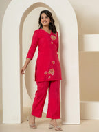 Yufta Pink Thread_Work Shirt And Palazzo Silk Blend Co-Ord Set | Grocsy