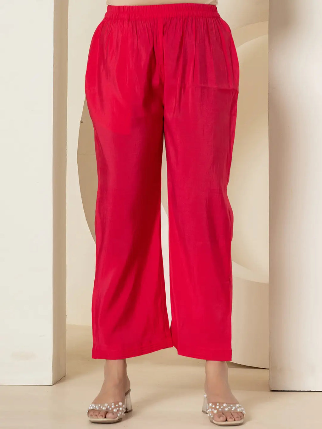 Yufta Pink Thread_Work Shirt And Palazzo Silk Blend Co-Ord Set | Grocsy