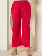 Yufta Pink Thread_Work Shirt And Palazzo Silk Blend Co-Ord Set | Grocsy