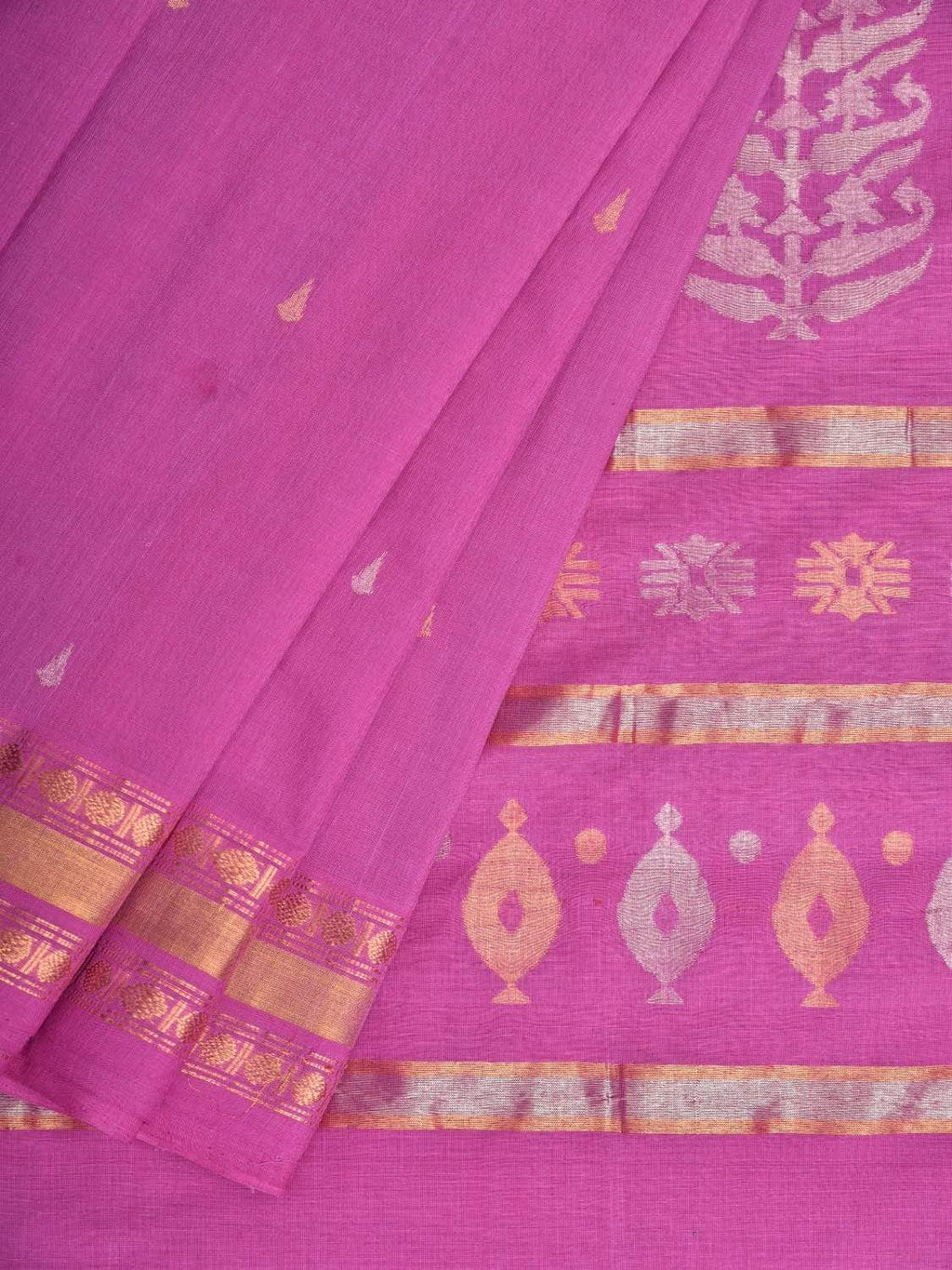 Pink Uppada Cotton Handloom Saree with Karpur Pallu Design - Global Threads | Grocsy