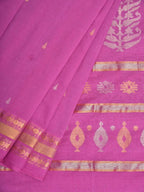 Pink Uppada Cotton Handloom Saree with Karpur Pallu Design - Global Threads | Grocsy