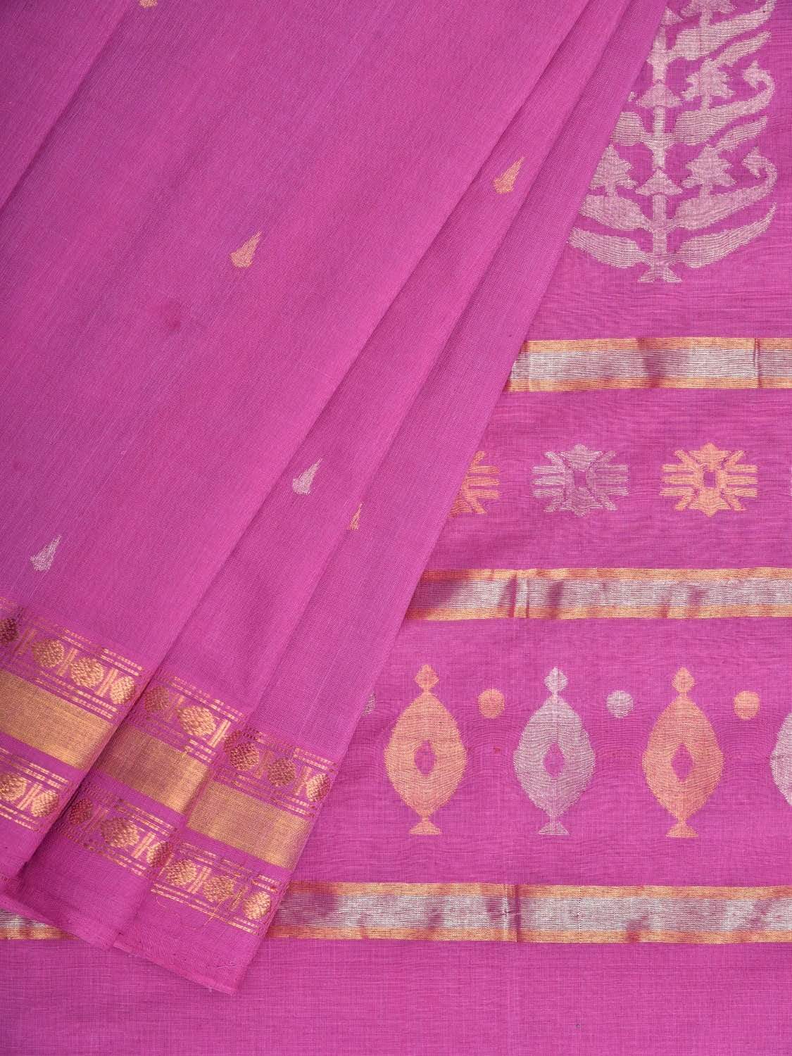 Pink Uppada Cotton Handloom Saree with Karpur Pallu Design - Global Threads | Grocsy