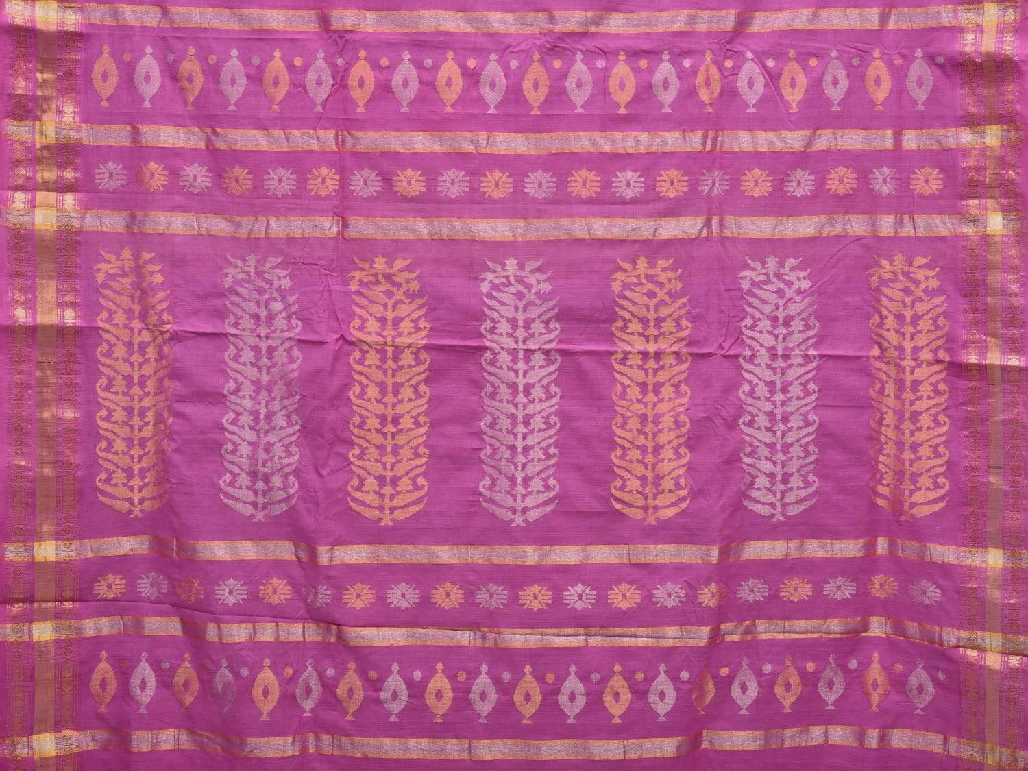 Pink Uppada Cotton Handloom Saree with Karpur Pallu Design - Global Threads | Grocsy