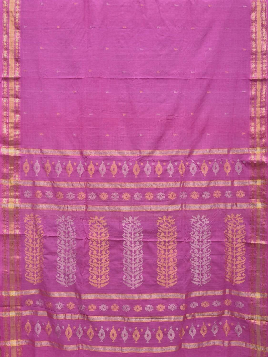 Pink Uppada Cotton Handloom Saree with Karpur Pallu Design - Global Threads | Grocsy