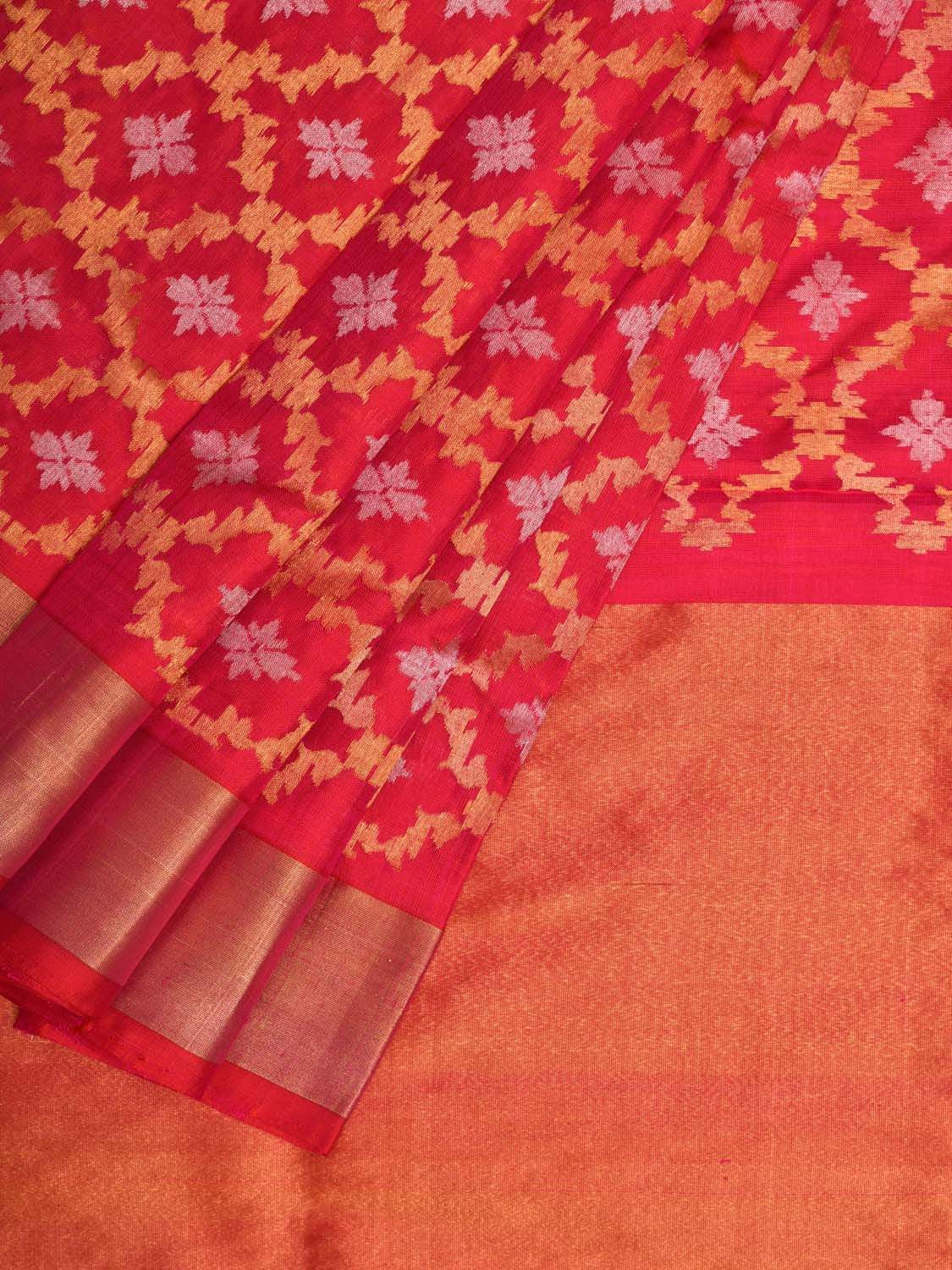Pink Uppada Silk Handloom Saree with All Over Grill Design - Global Threads | Grocsy